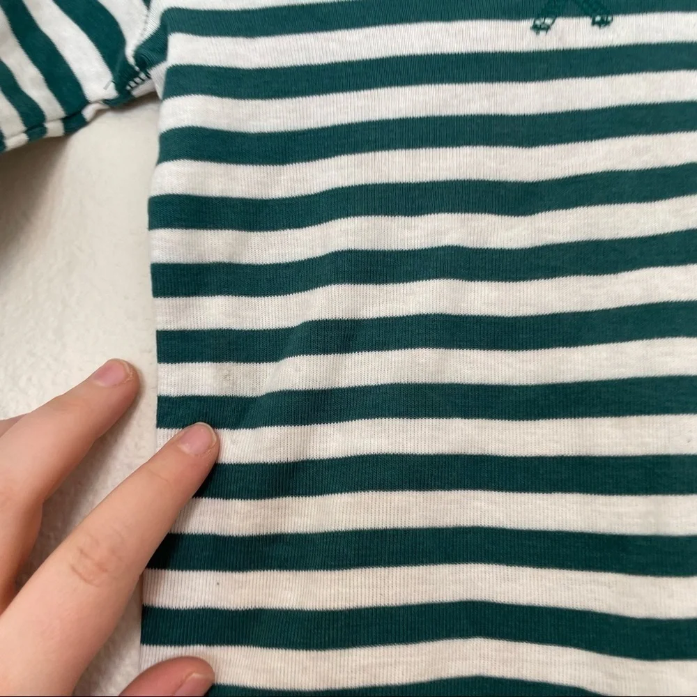 NWT with defect primary organic stripe long sleeve pj top spruce / ivory sz.4-5